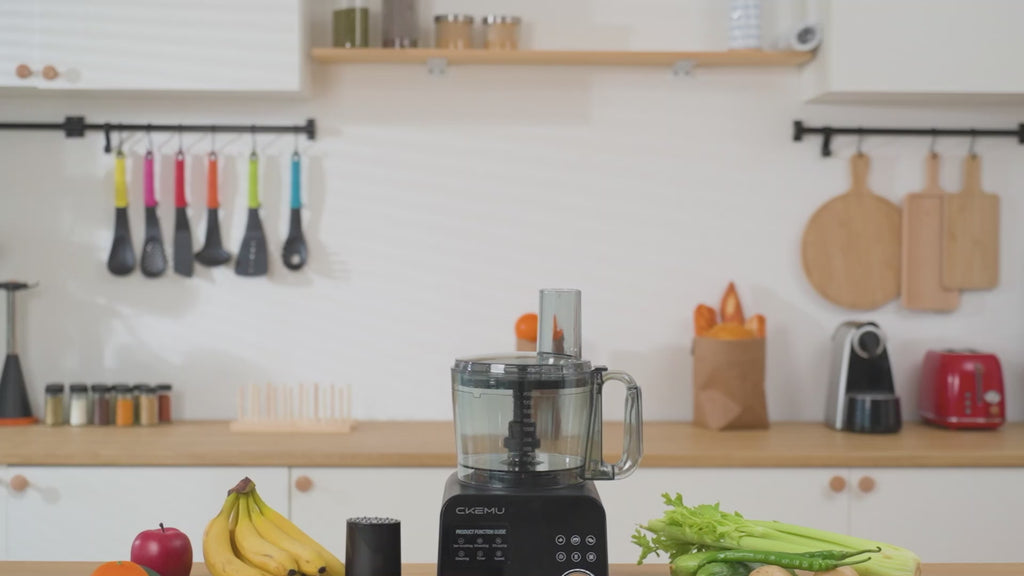 CKEMU Smart Food Processor and Vegetable Chopper, 6 Automatic Functions, BPA Free, Stainless Steel Blades, 12 Cup Bowl, 600-Watt Motor, Black